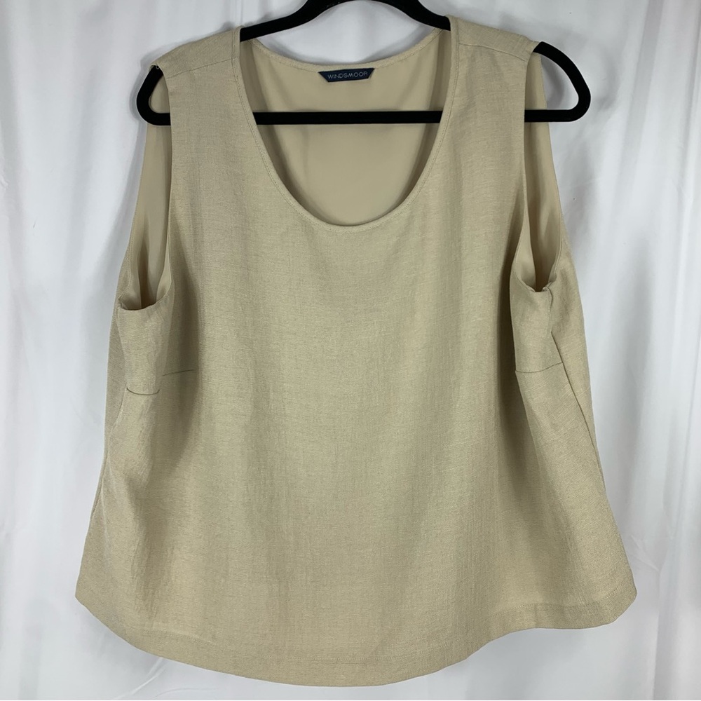 Windsmoor Sleeveless Top Beige Size 18 Lined Shirt Round Neck 100% Polyester